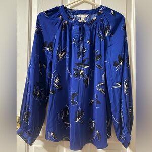 Nine West Royal Blue Floral Blouse Size Medium